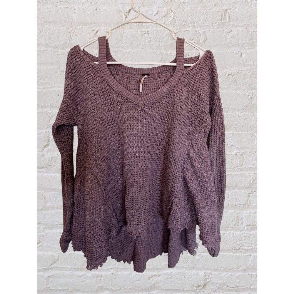 Free People Moonshine V-Neck Cold Shoulder Waffle Knit Sweater Mauve Size S